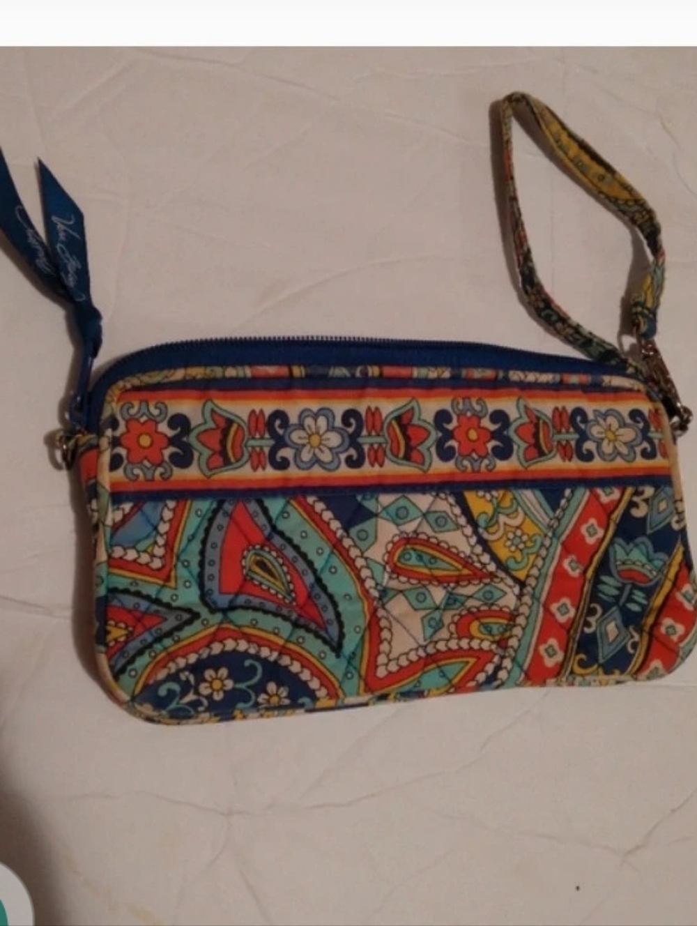 Vera Bradley Blue Multi Paisley Wristlet with Yellow & Red Accents